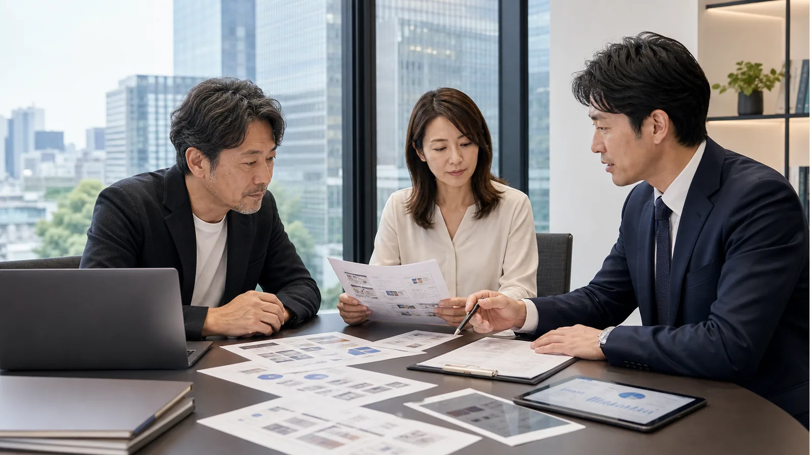 有楽町・銀座・丸の内周辺の広告代理店・Web制作会社M&Aで制作会社代表とアドバイザーが事業承継を相談する写真