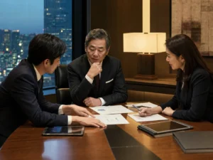 秘密保持を前提に会社売却と事業承継の条件を確認するM&A面談のイメージ