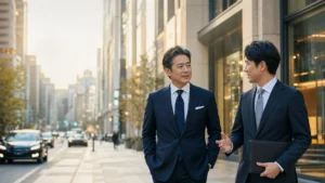 有楽町・銀座周辺で会社売却を相談する企業オーナーとM&Aアドバイザーのイメージ